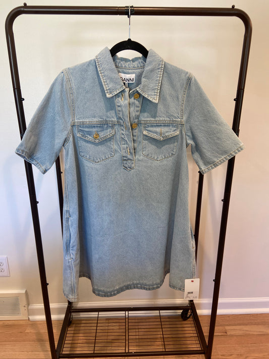 Ganni Cutline Cotton Denim Mini Dress size 36 - us 4