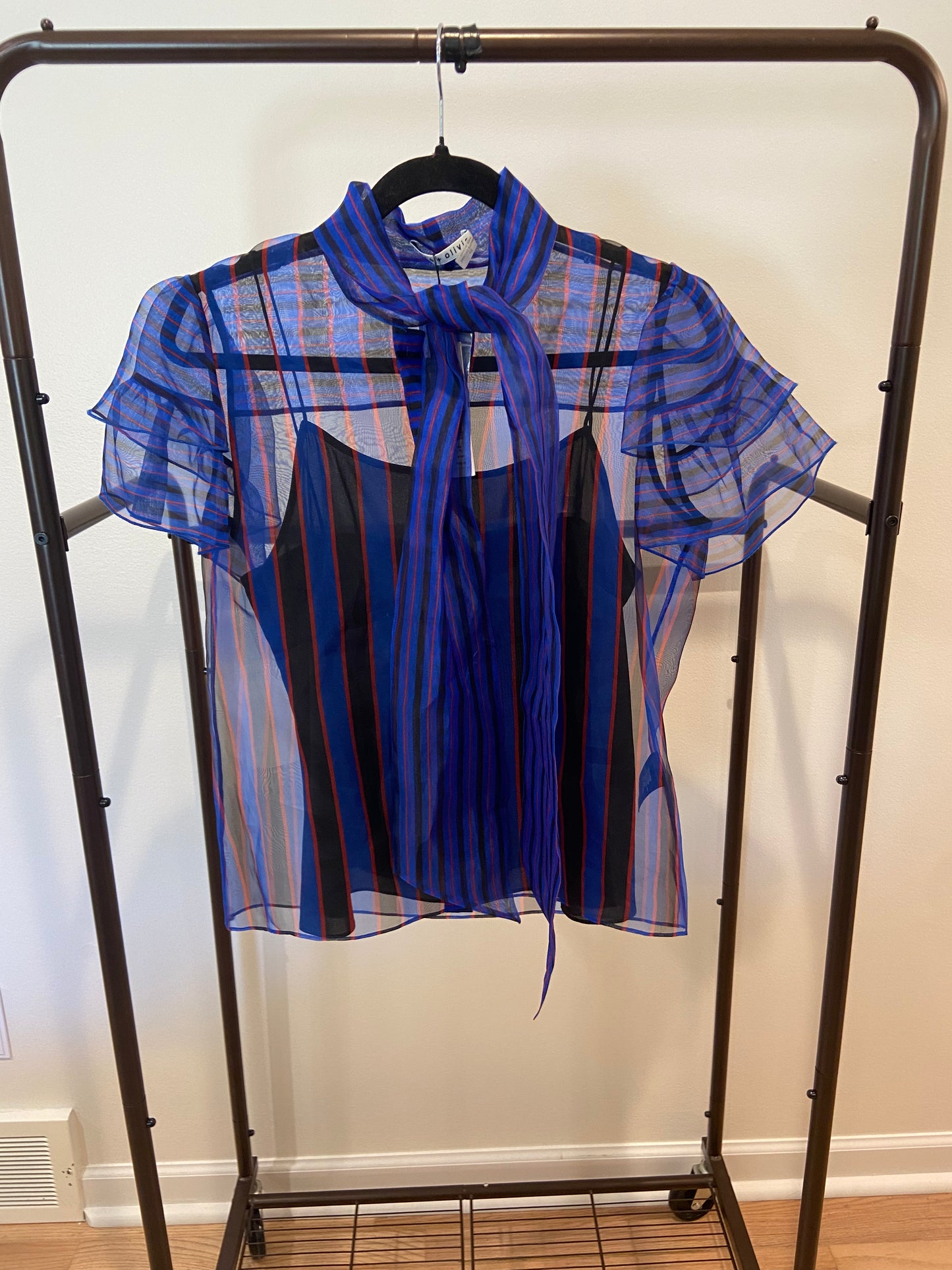 Alice and Olivia Pinstripe Blue Silk Top size S