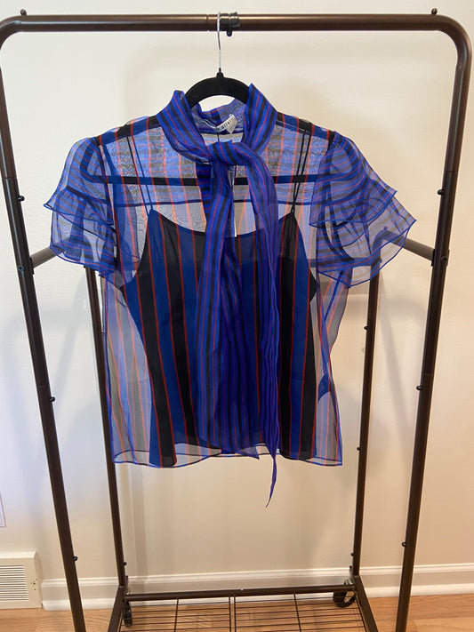 Alice and Olivia Pinstripe Blue Silk Top size S