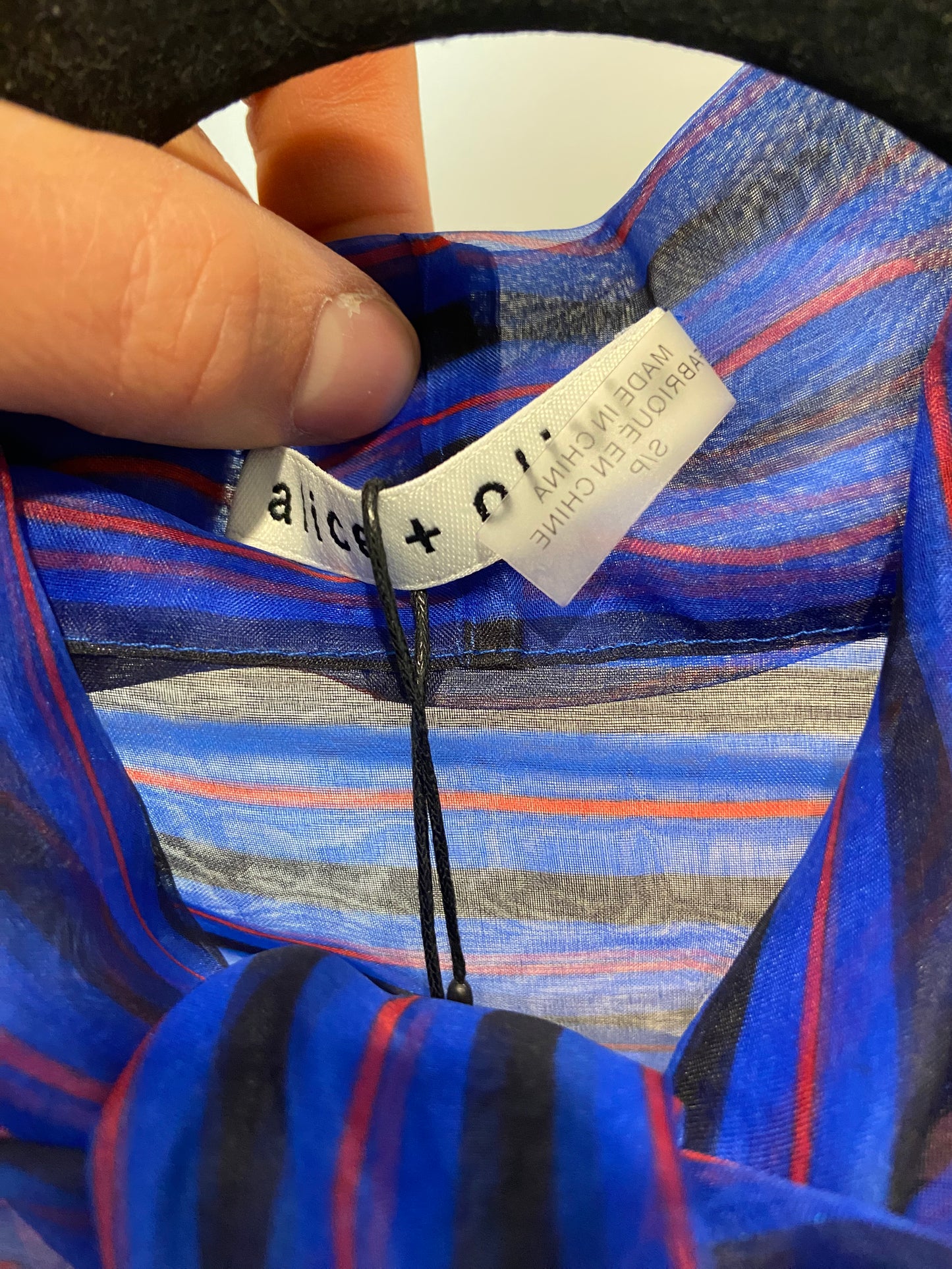 Alice and Olivia Pinstripe Blue Silk Top size S