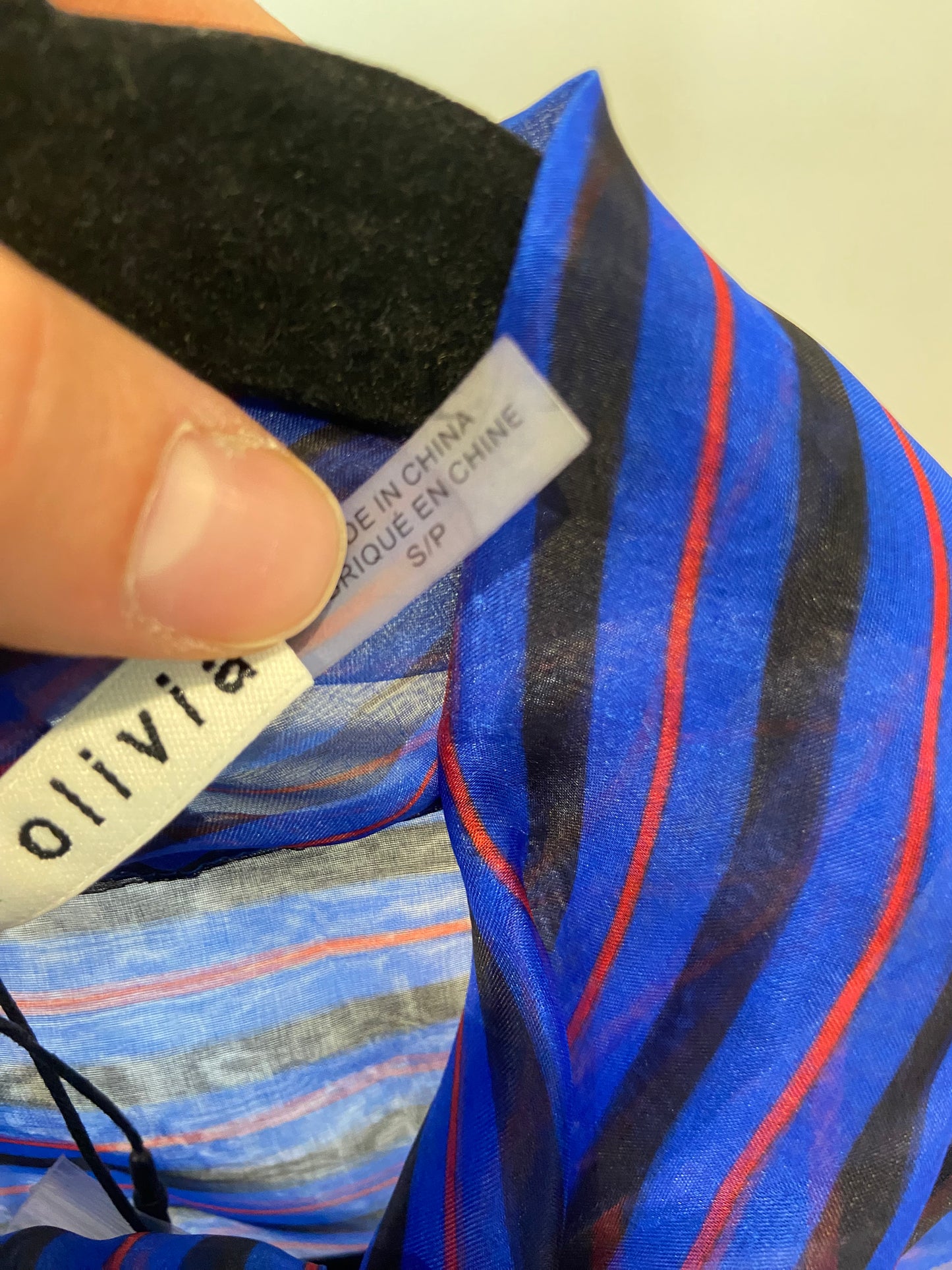 Alice and Olivia Pinstripe Blue Silk Top size S