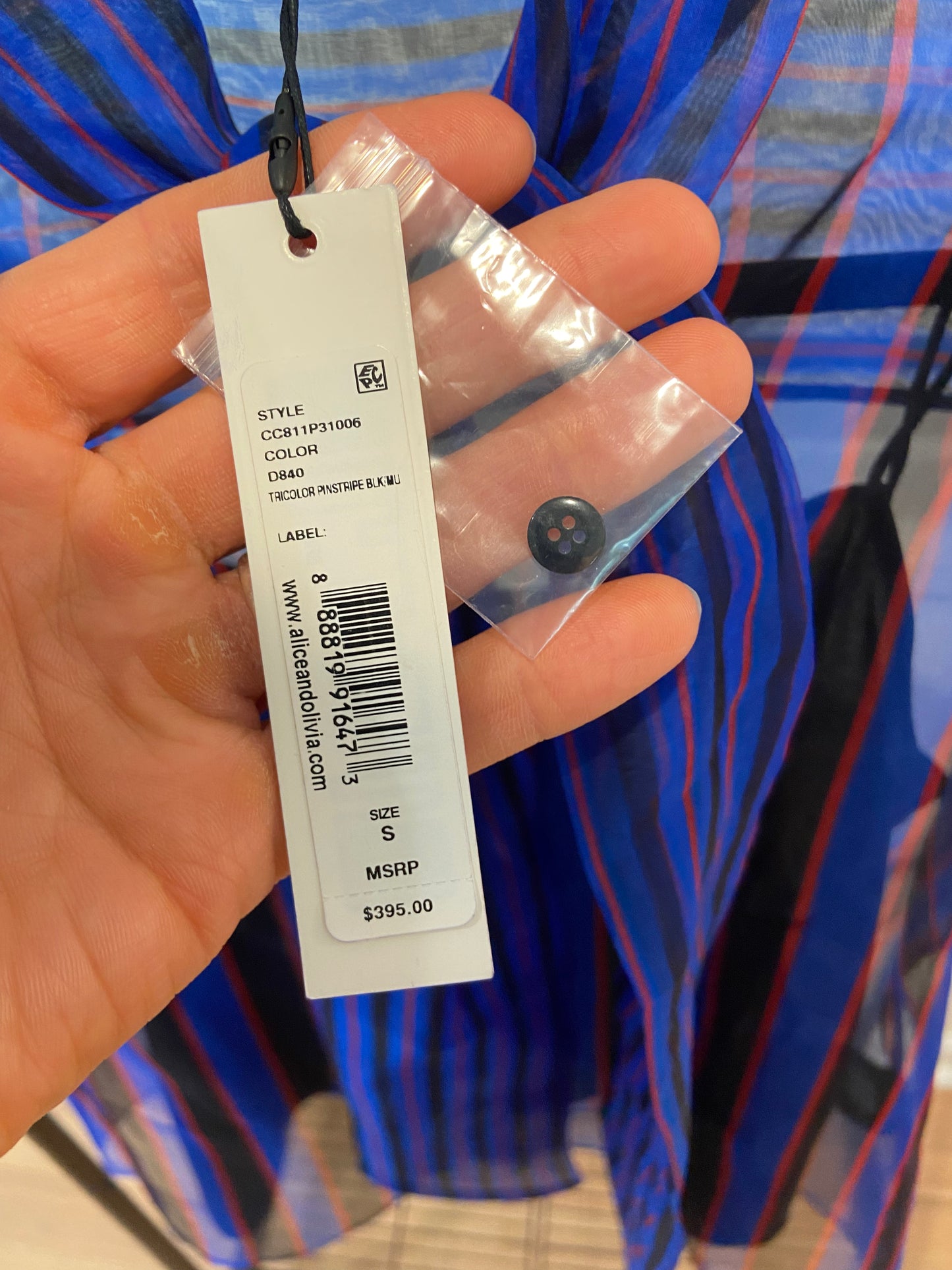 Alice and Olivia Pinstripe Blue Silk Top size S