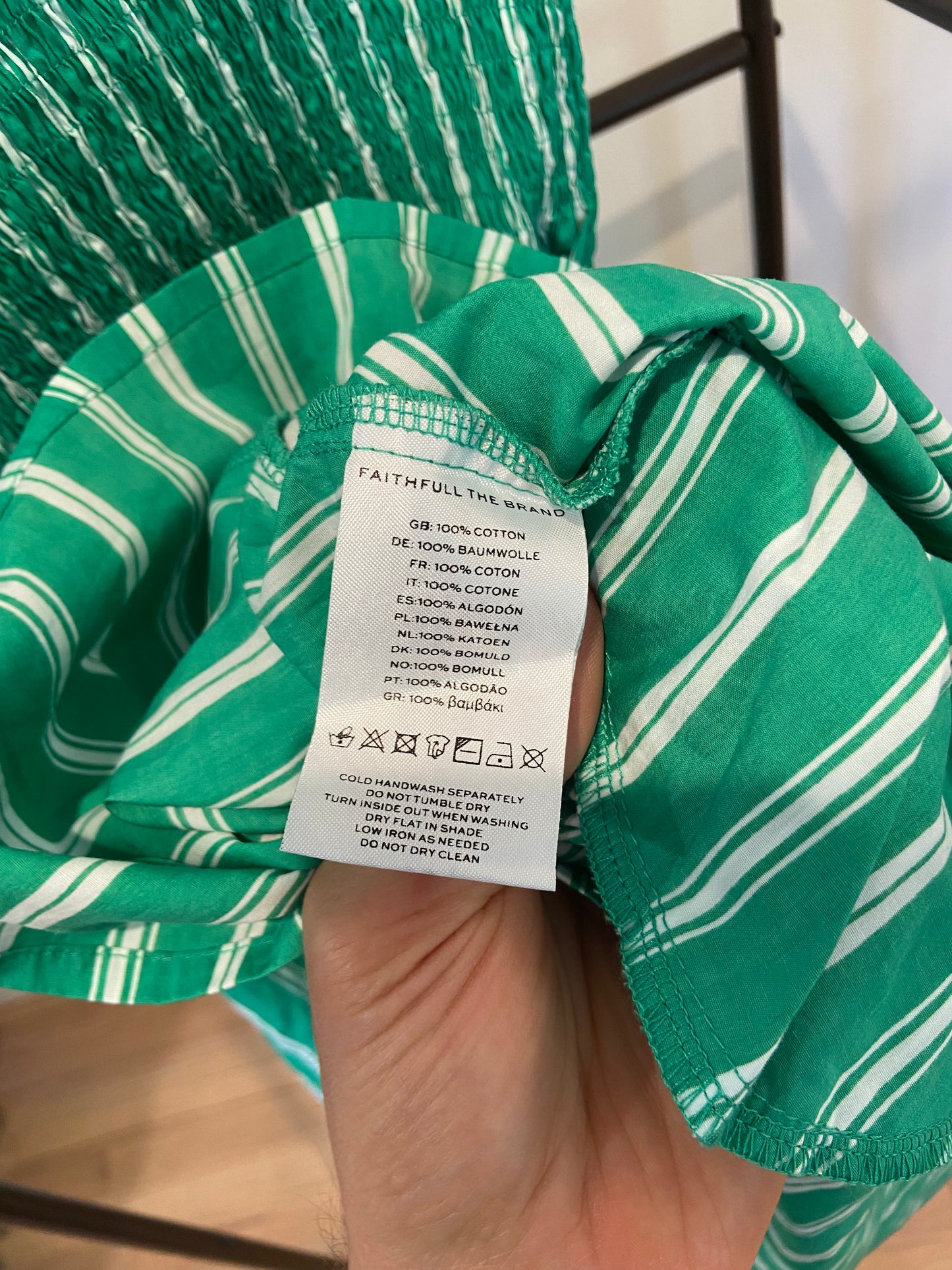 Faithfull The Brand Jamie Midi Dress Green Stripe size 4