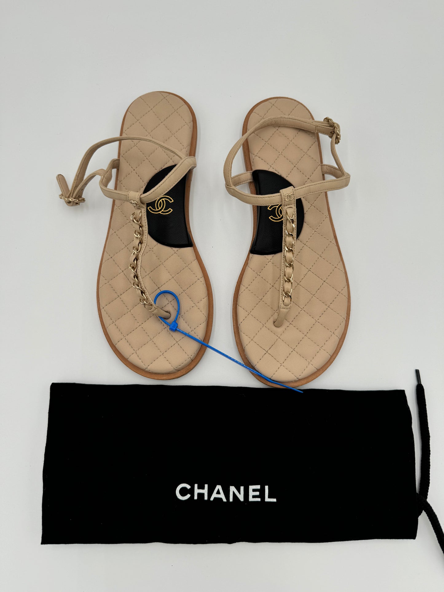 CHANEL Lambskin CC Chain Thong Sandals size 38