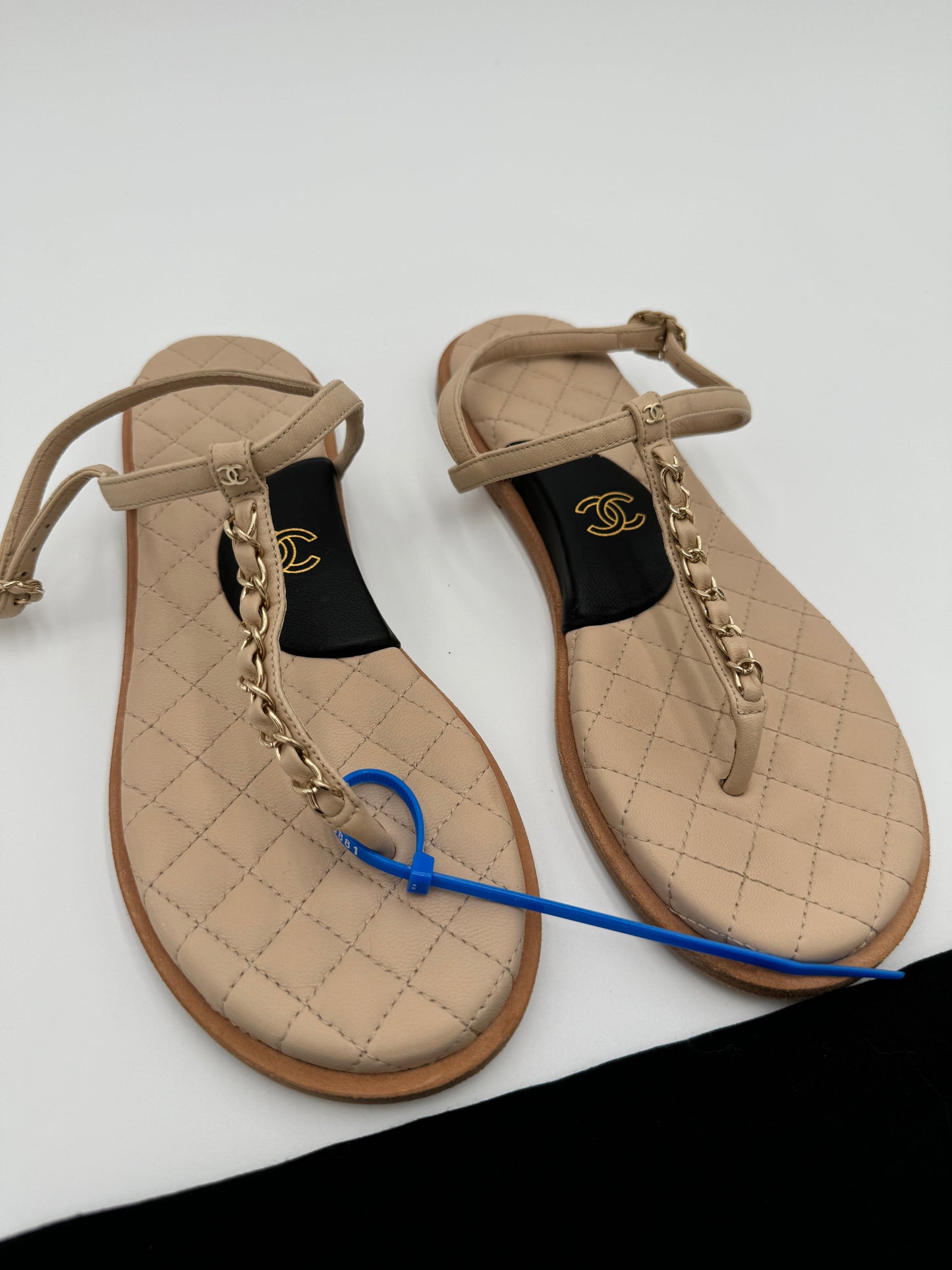 CHANEL Lambskin CC Chain Thong Sandals size 38