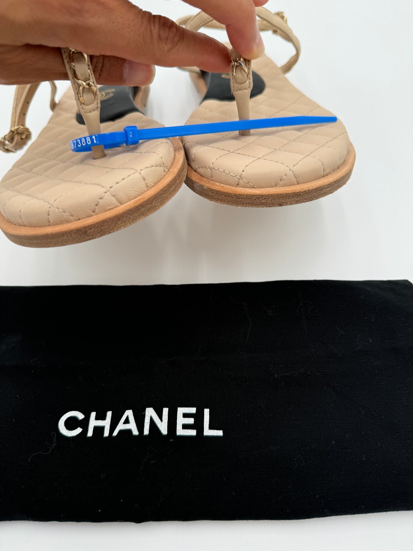 CHANEL Lambskin CC Chain Thong Sandals size 38