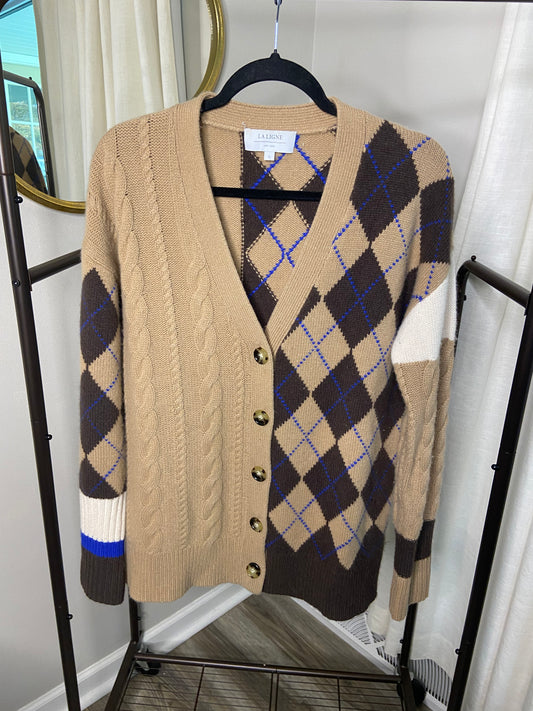 La Ligne Argyle Patchwork Cable-knit Cashmere Cardigan size S