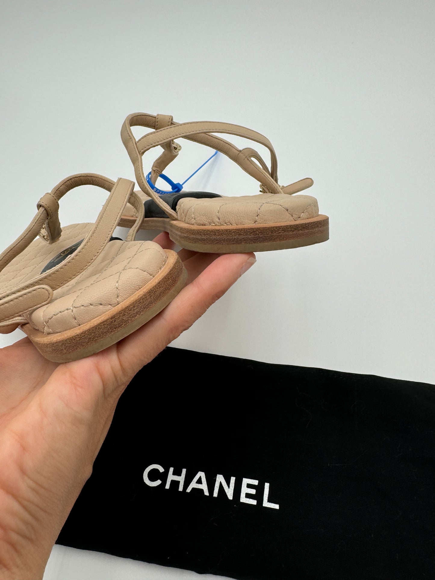 CHANEL Lambskin CC Chain Thong Sandals size 38