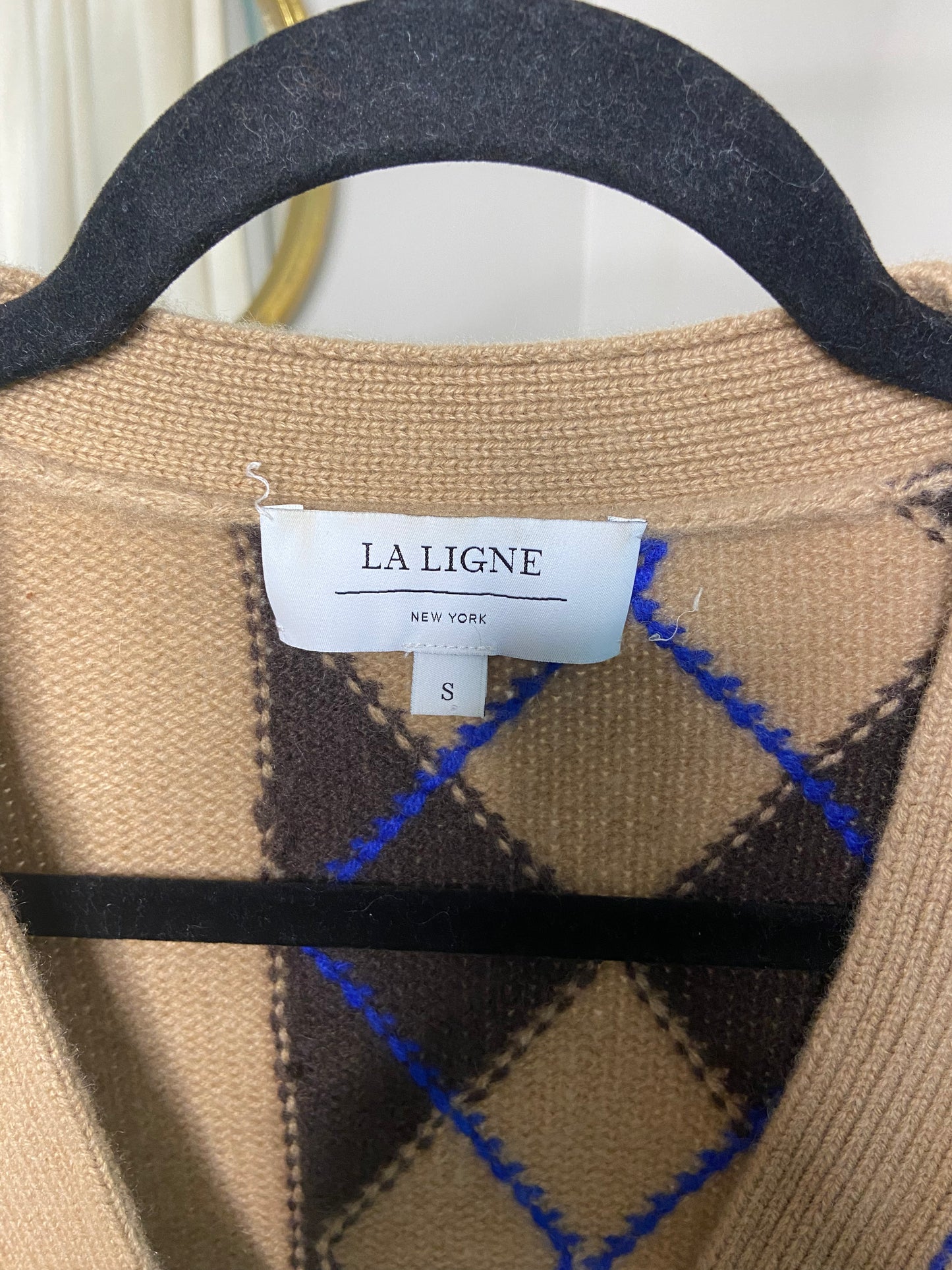 La Ligne Argyle Patchwork Cable-knit Cashmere Cardigan size S