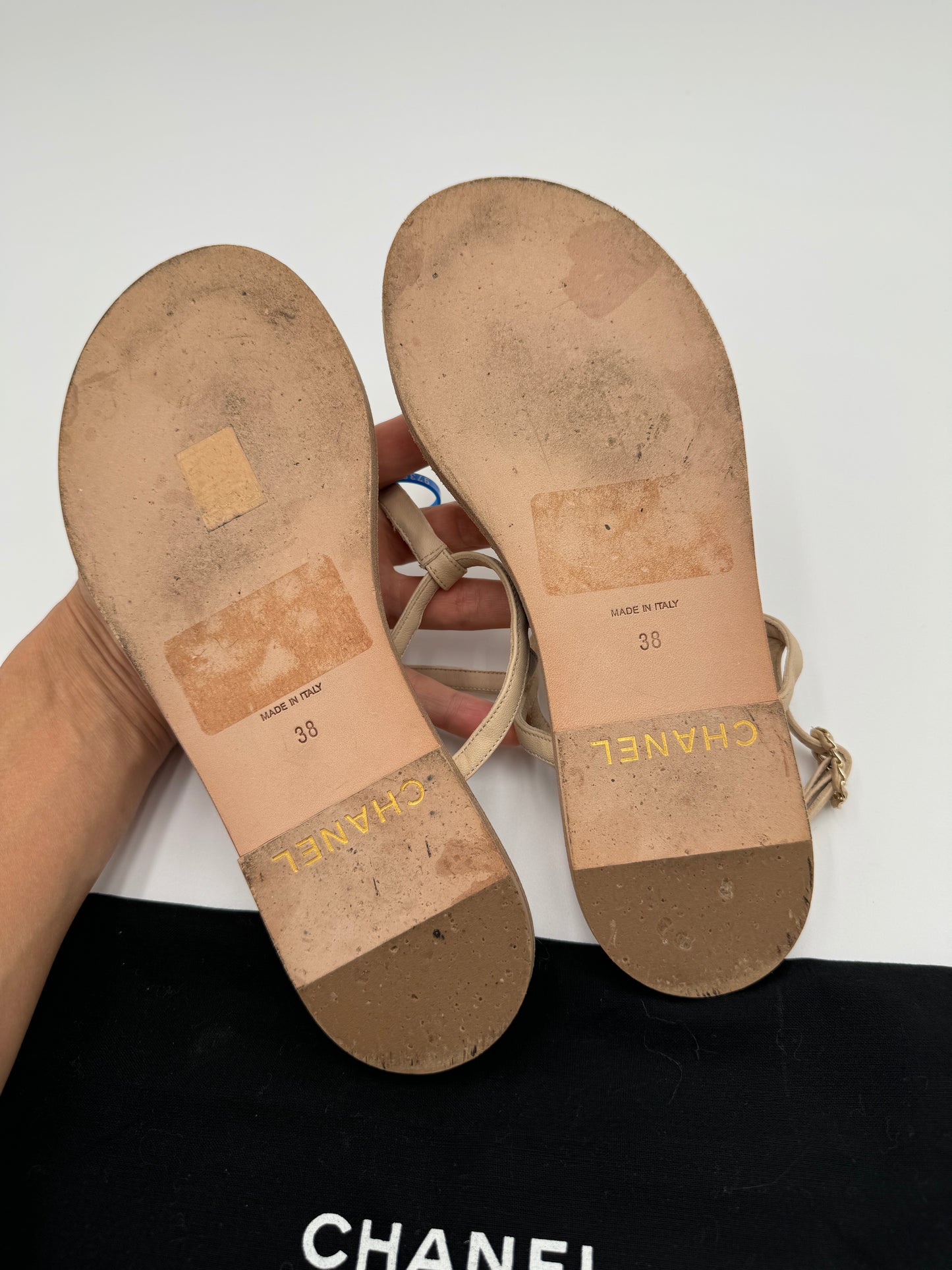 CHANEL Lambskin CC Chain Thong Sandals size 38
