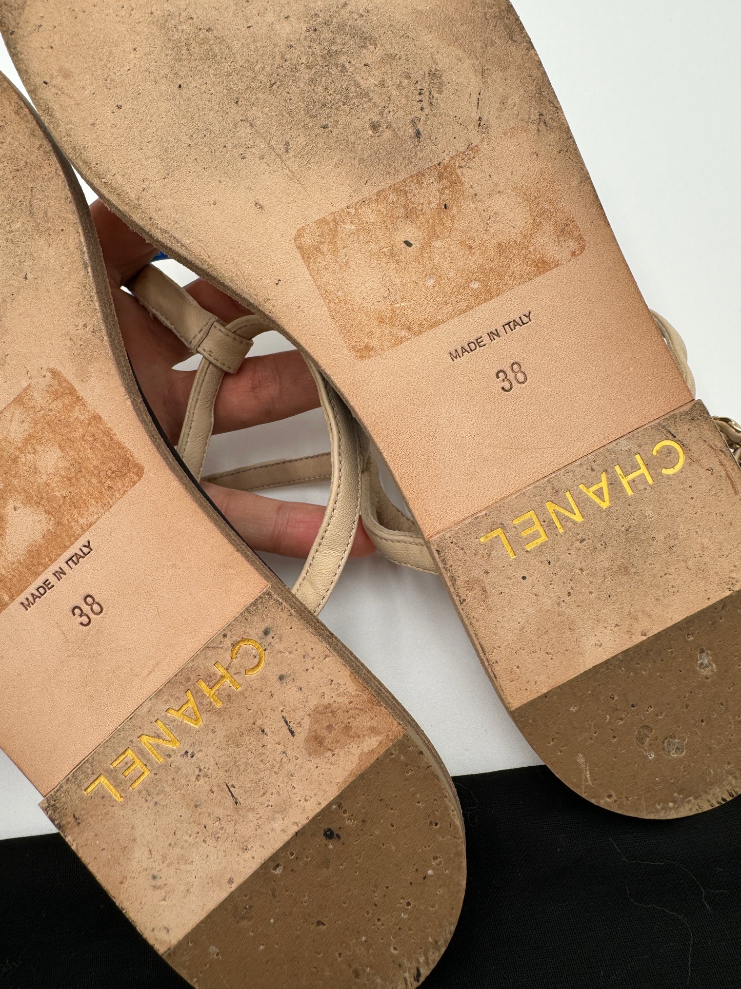CHANEL Lambskin CC Chain Thong Sandals size 38