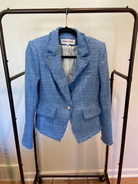Veronica Beard Hosanna Tweed Dickey Jacket in Skylight size 2