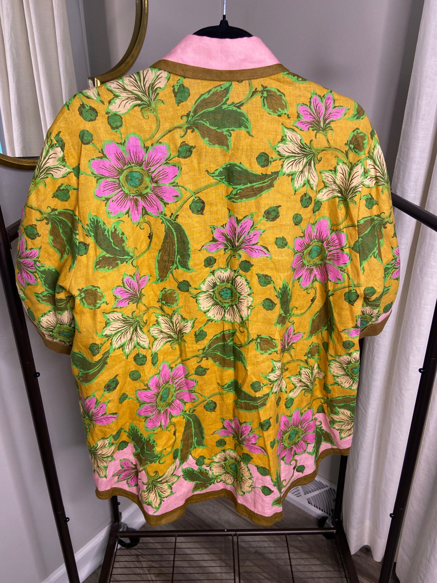 Alemais Winnie Floral Button Down Linen Shirt size US 6