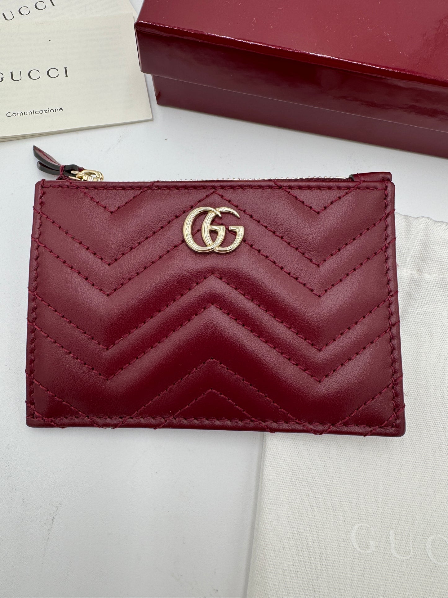 Gucci GG Marmont Zip Key Pouch Leather - Bordeaux
