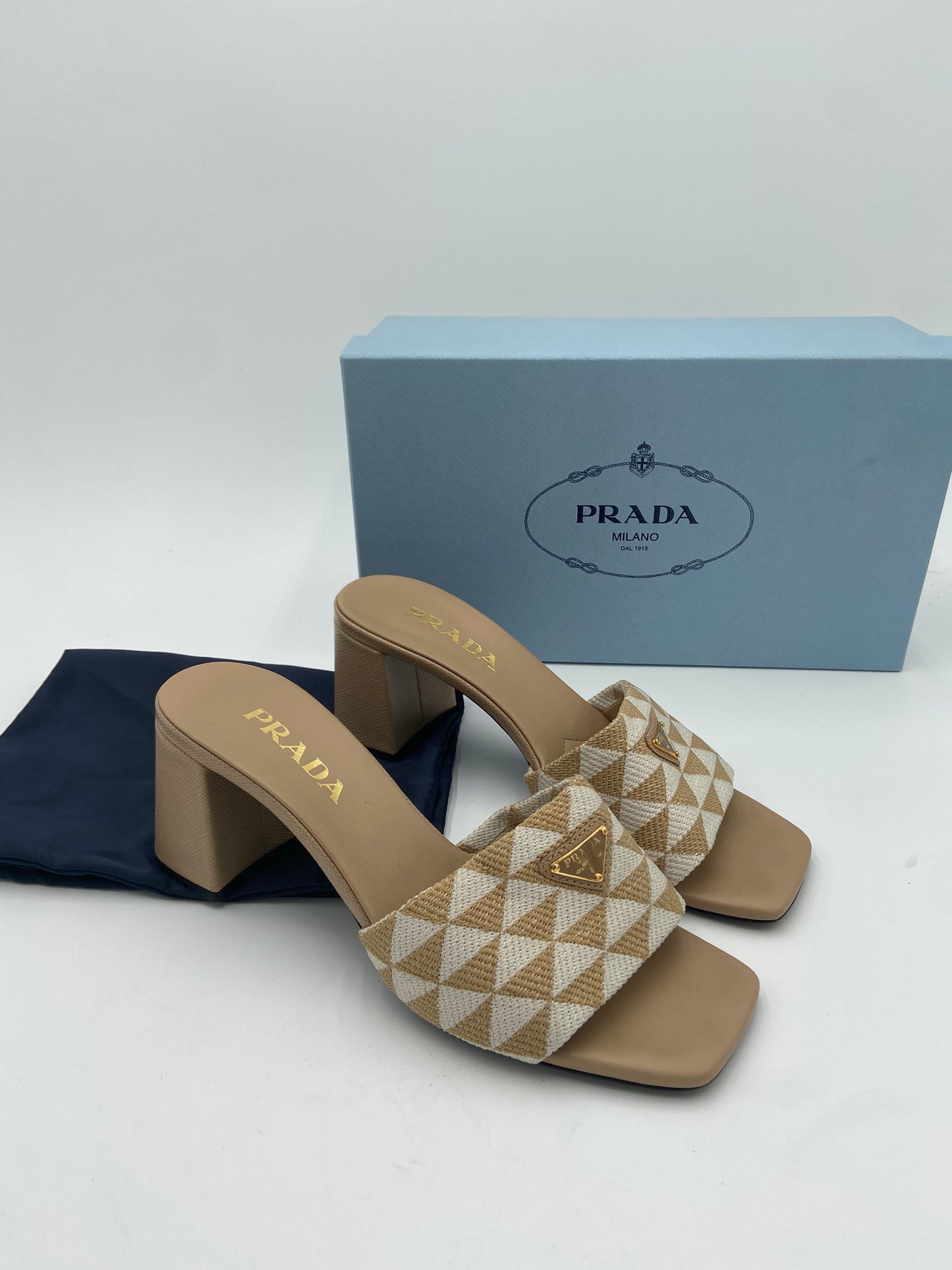 Prada Triangle Jacquard Slide Sandal size 38.5