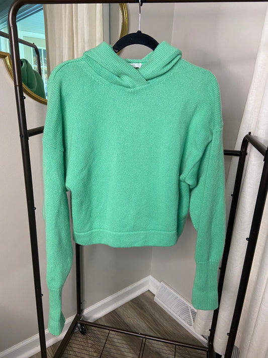Tibi Pleated Sleeve Cropped Cashmere Pullover Kelly Green size S