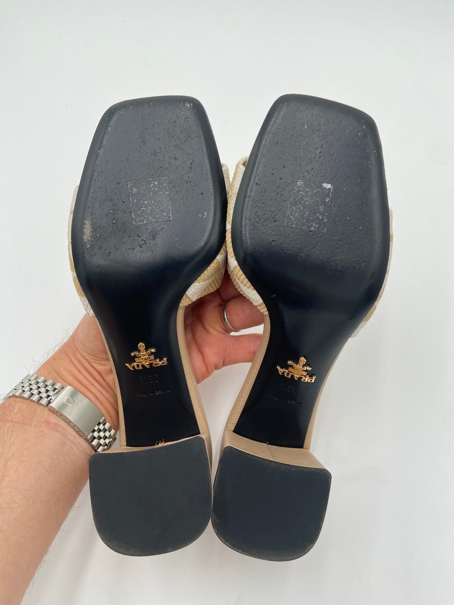 Prada Triangle Jacquard Slide Sandal size 38.5