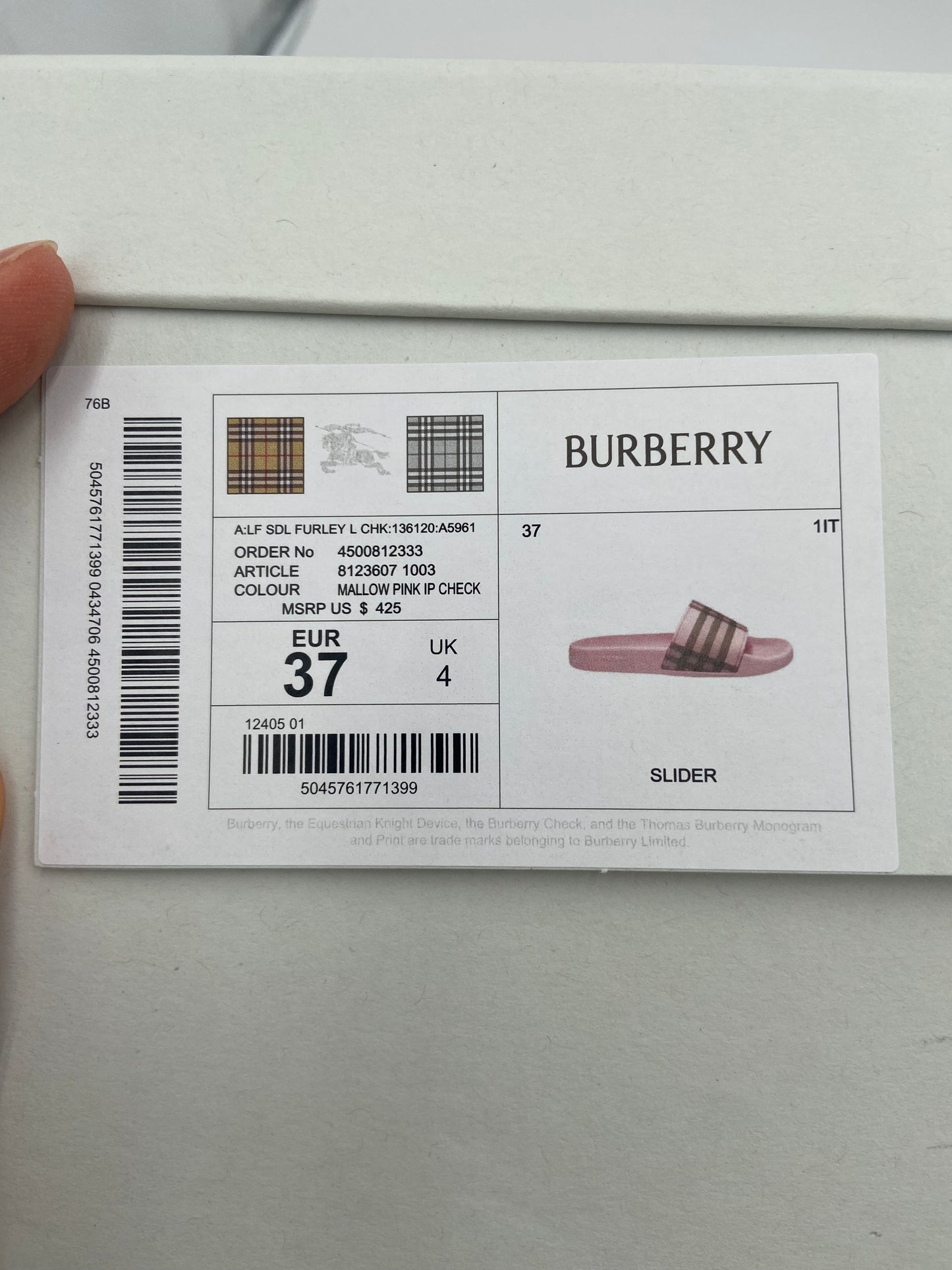 Burberry Check Slides size 37