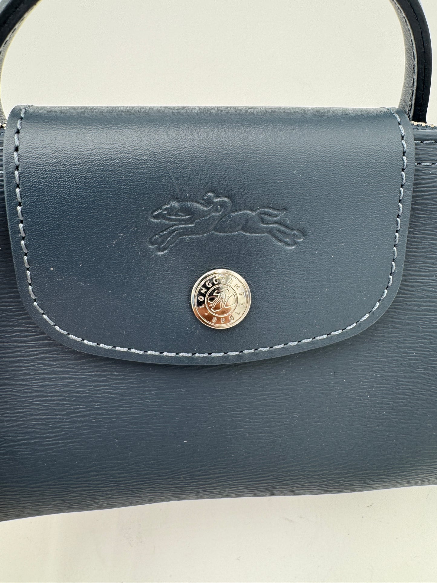 Longchamp Le Pliage Leather City Mini Top Handle Cosmetic Pouch in Slatex
