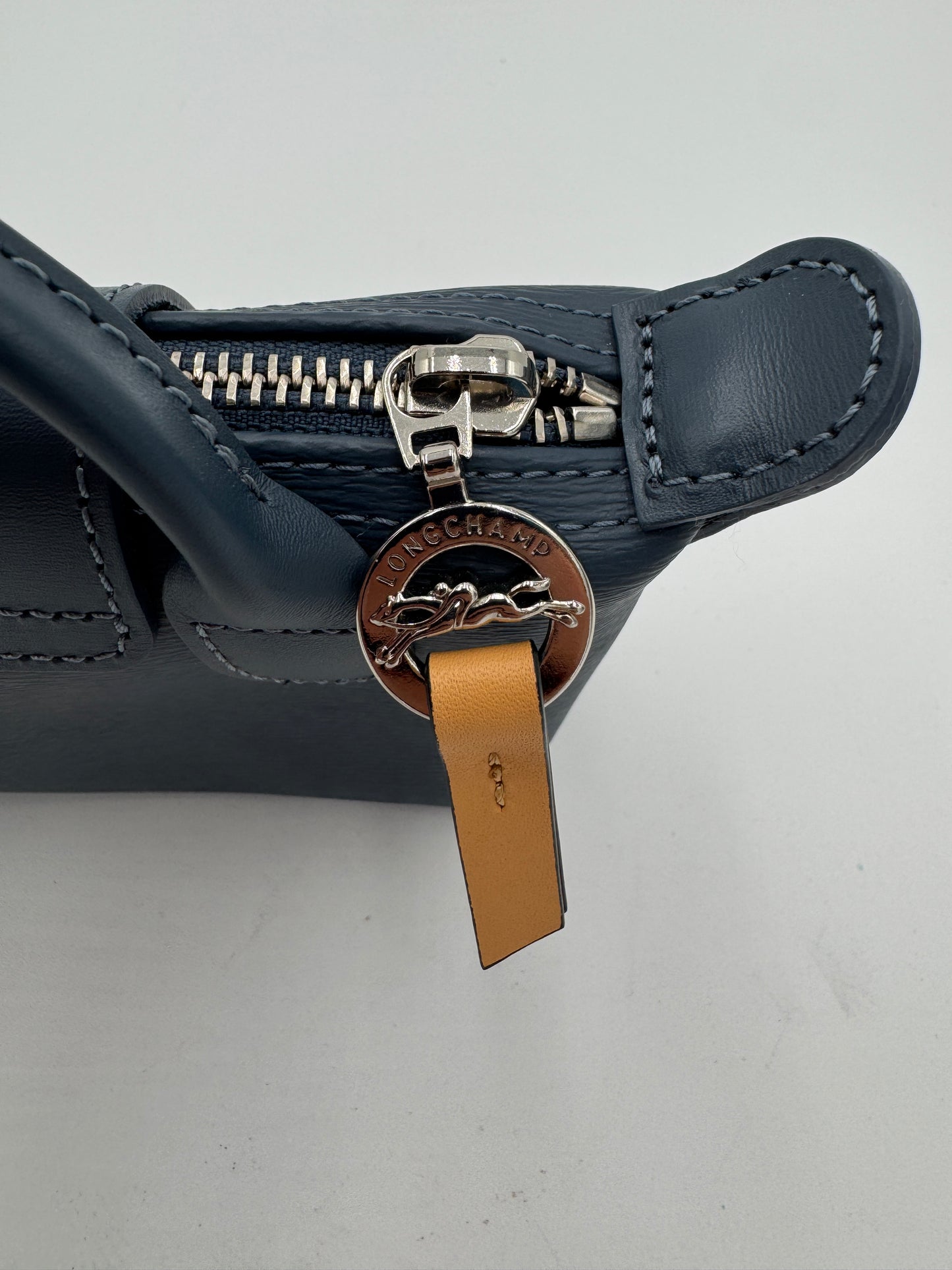Longchamp Le Pliage Leather City Mini Top Handle Cosmetic Pouch in Slatex