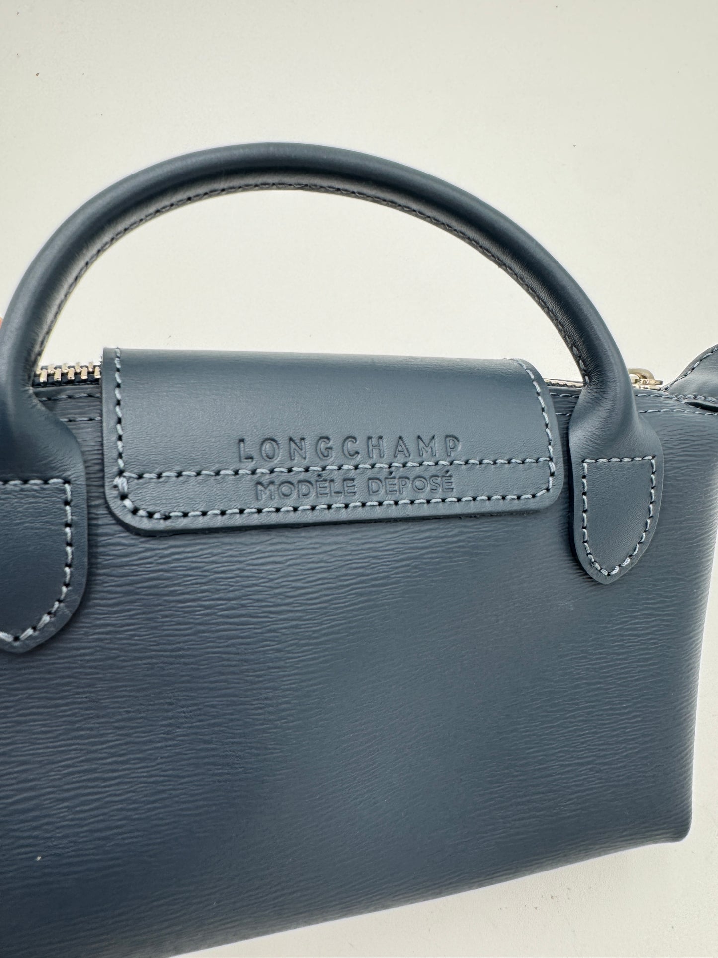 Longchamp Le Pliage Leather City Mini Top Handle Cosmetic Pouch in Slatex