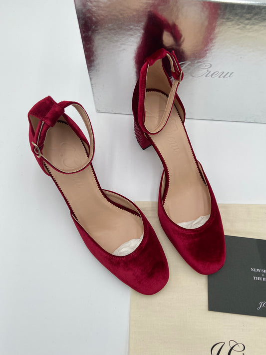 J. Crew Massie Studded Velvet Heels Velvet Deep Ruby