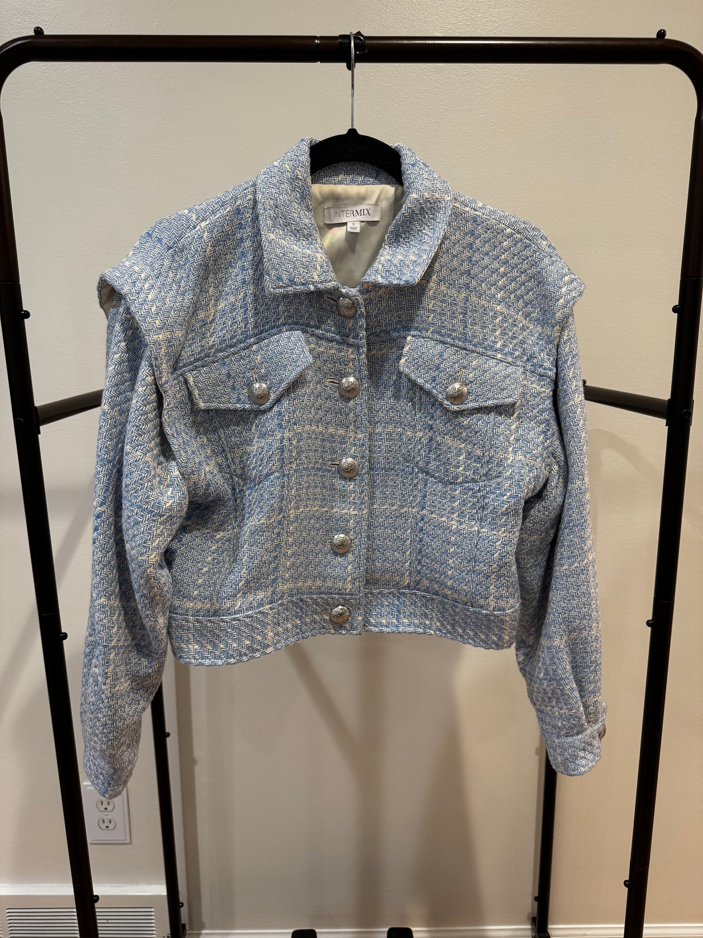 Intermix Alyssa Tweed Cotton Blue Cropped Jacket size S