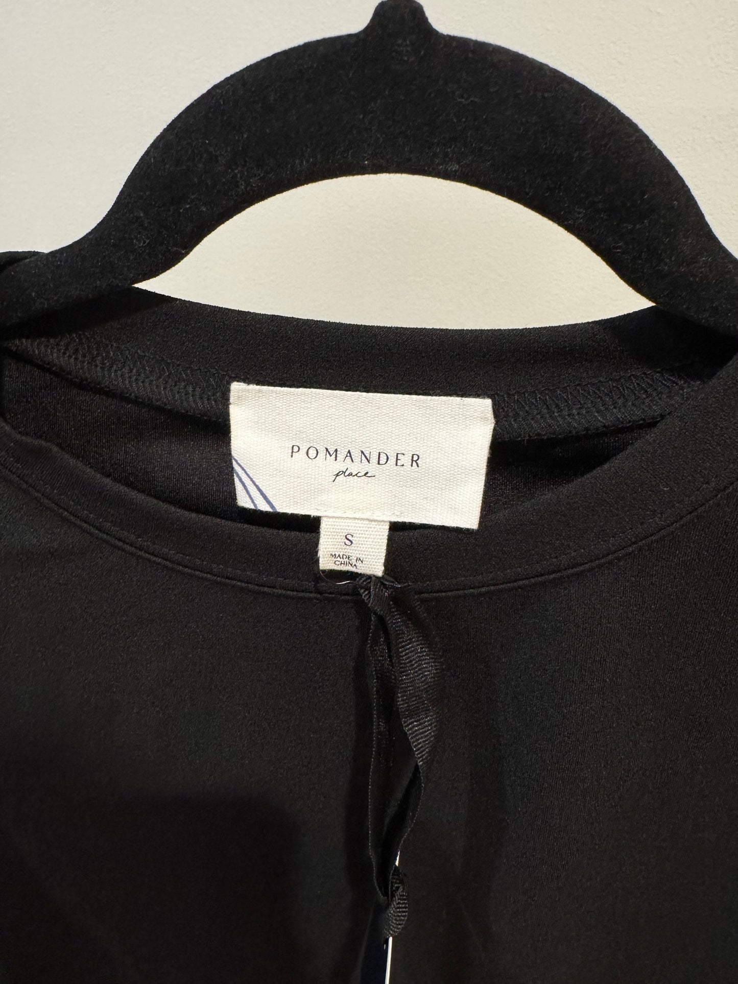 Pomander Place Black Palmer Blouse Bell Sleeve with Lace Trim size S