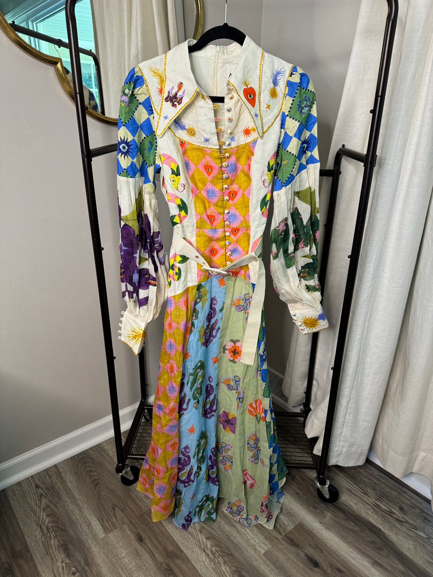 ALEMAIS Lou Balloon Sleeve Shirt Dress in Multi size 6 US