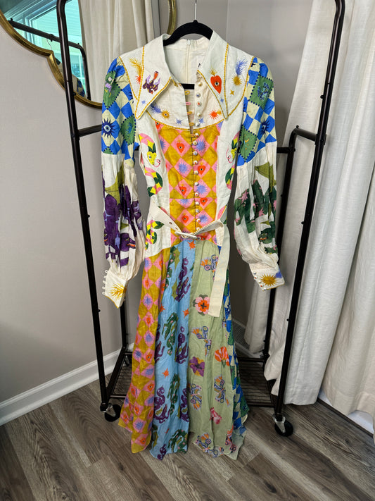 ALEMAIS Lou Balloon Sleeve Shirt Dress in Multi size 6 US