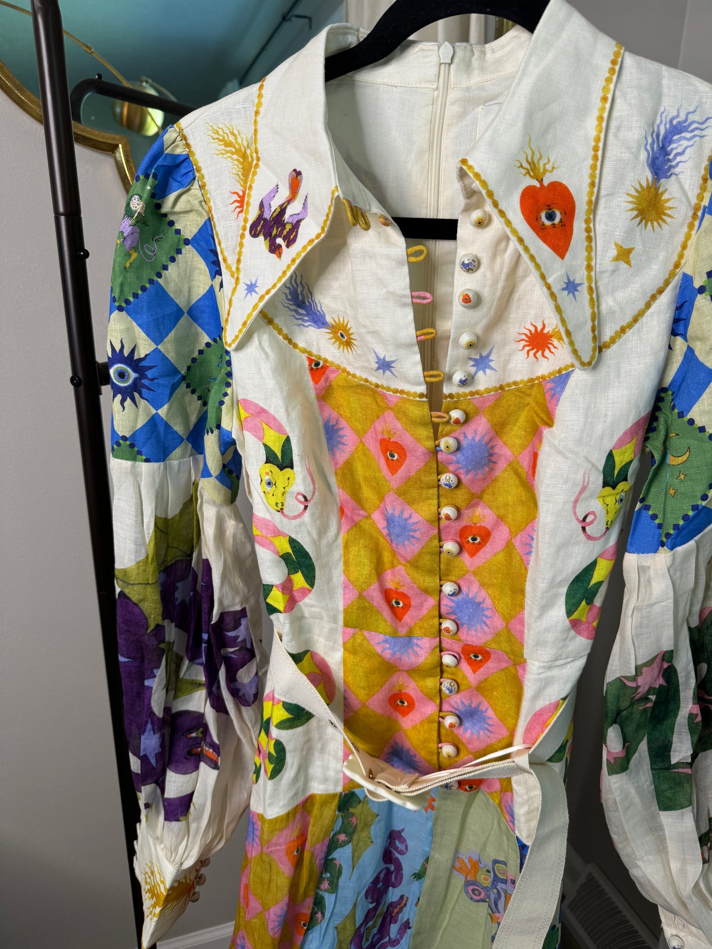 ALEMAIS Lou Balloon Sleeve Shirt Dress in Multi size 6 US