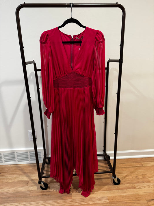 Alice and Olivia Sion Sunburst Pleated Smocked Waist Midi Dress size 6