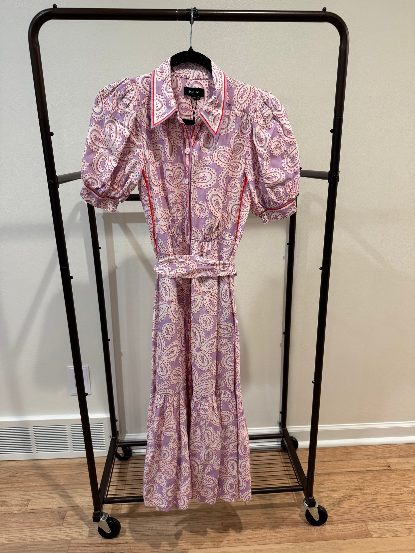 ME+EM Linen Blend Lace Midi Shirt Dress size 2