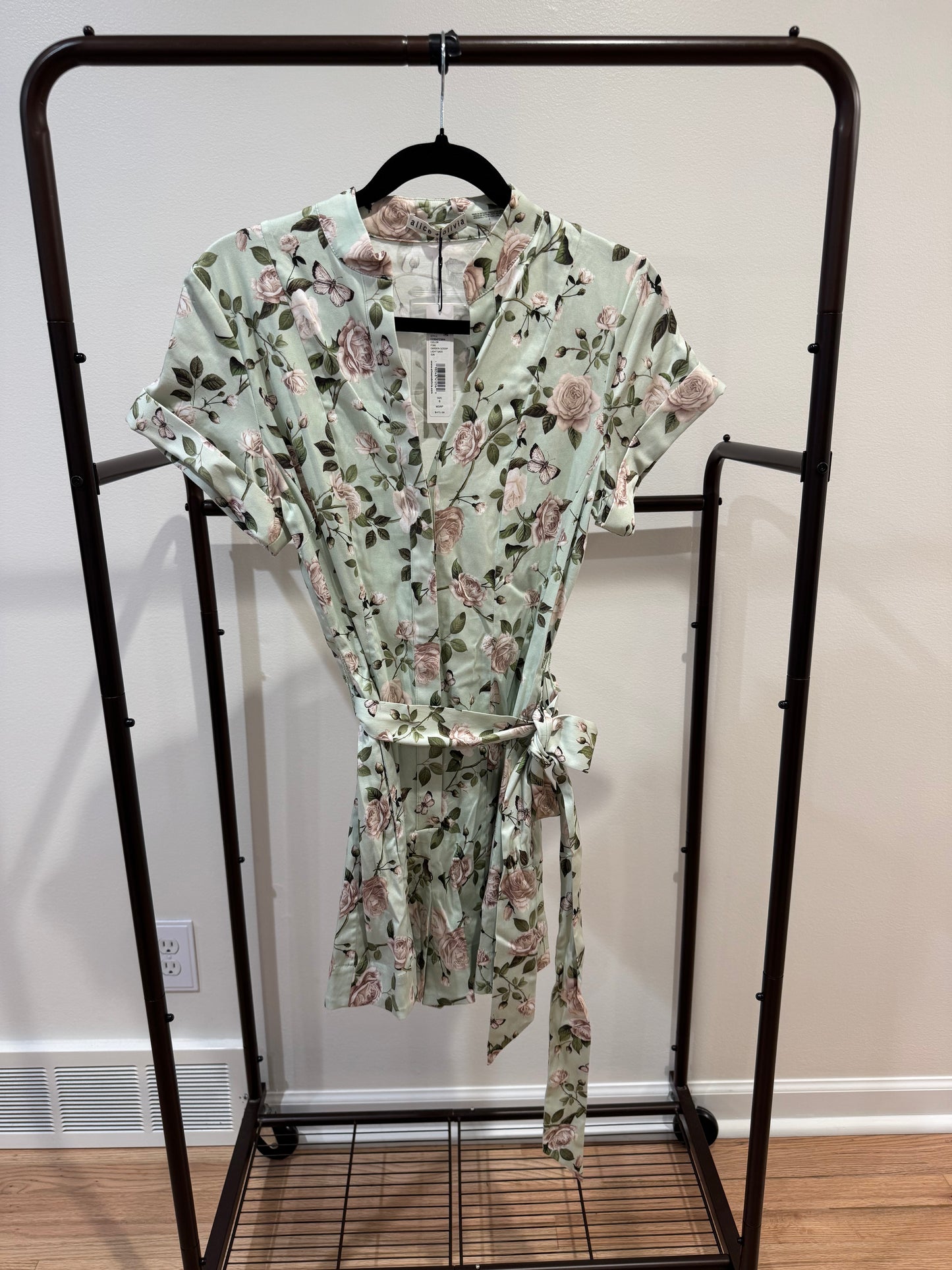Alice and Olivia Lucy Romper in Garden Gossip Light Sage size 6