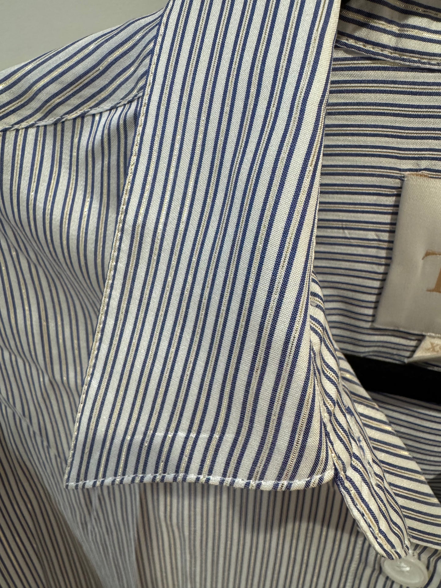 TWP Next Ex Silk Voile Cropped Shirt in Indigo Metallic Stripes size XS/S