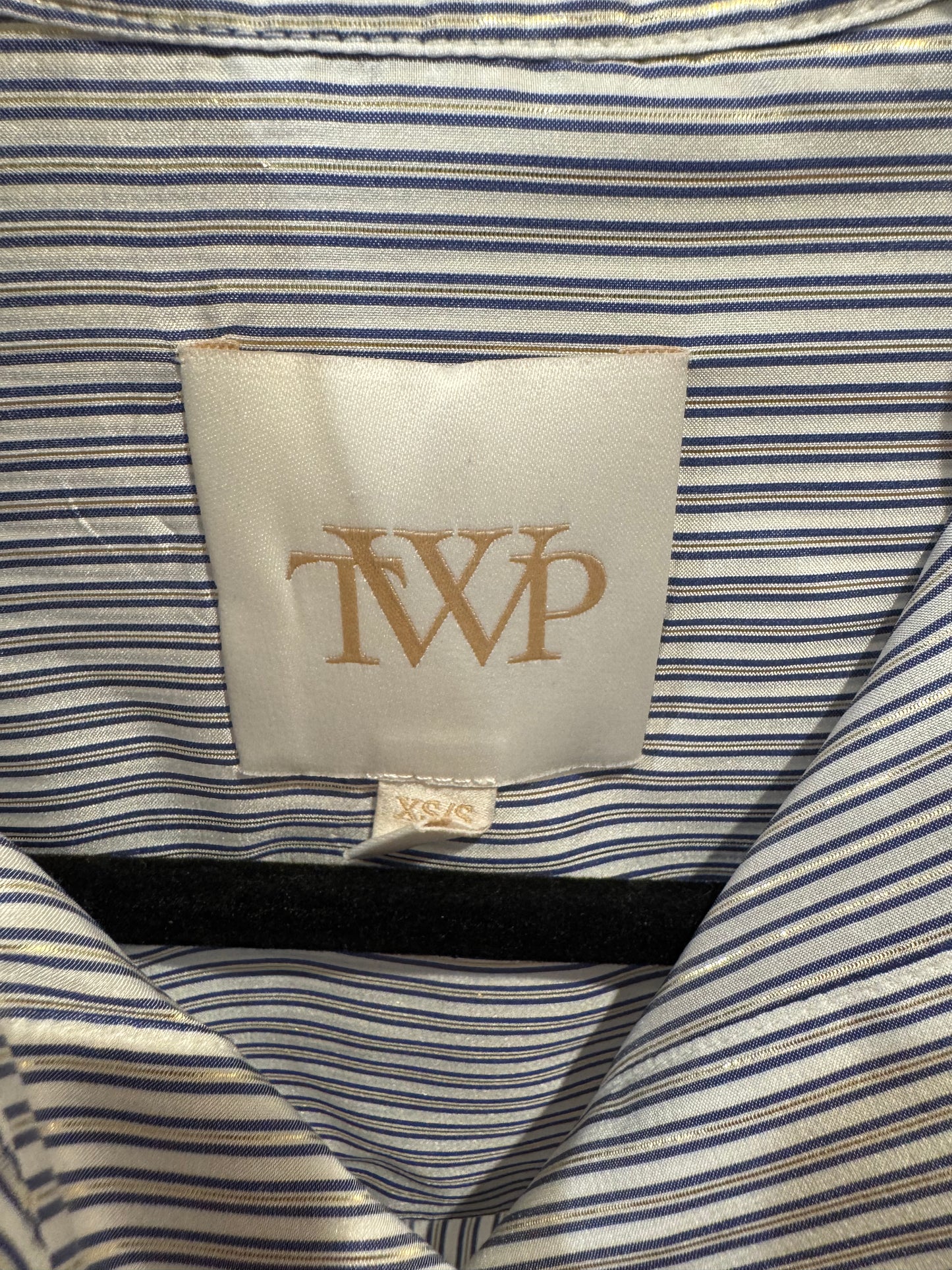 TWP Next Ex Silk Voile Cropped Shirt in Indigo Metallic Stripes size XS/S