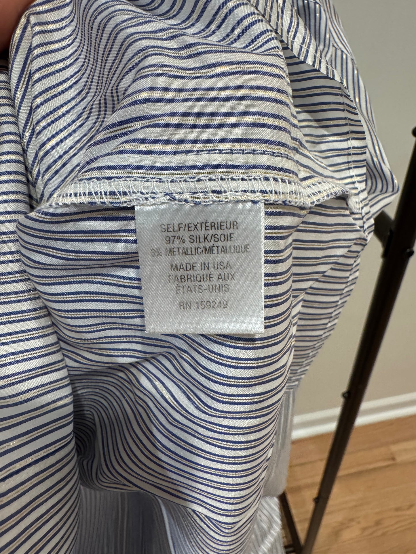 TWP Next Ex Silk Voile Cropped Shirt in Indigo Metallic Stripes size XS/S