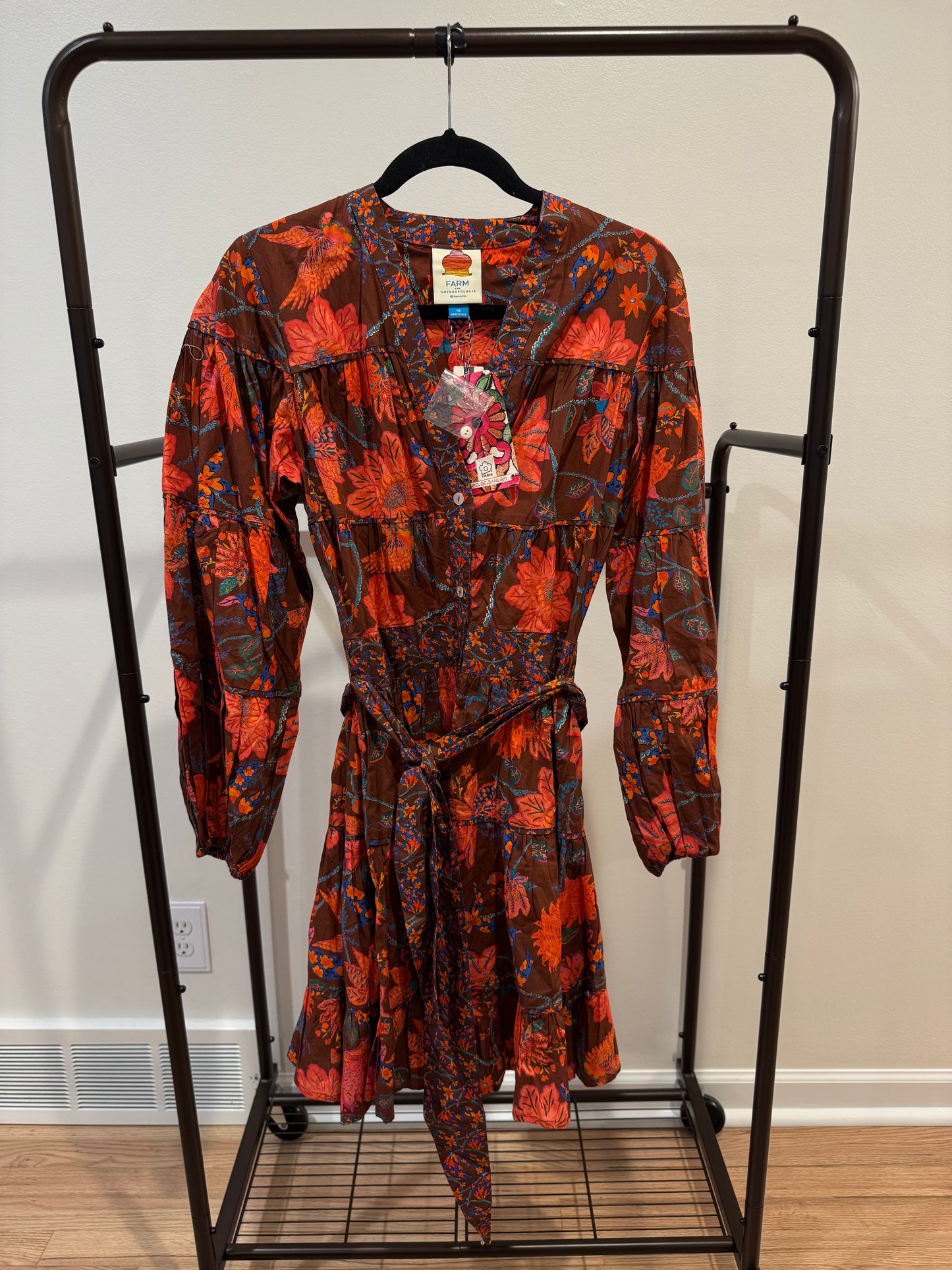 Farm Rio Button-Front Orange Floral Dress size XS