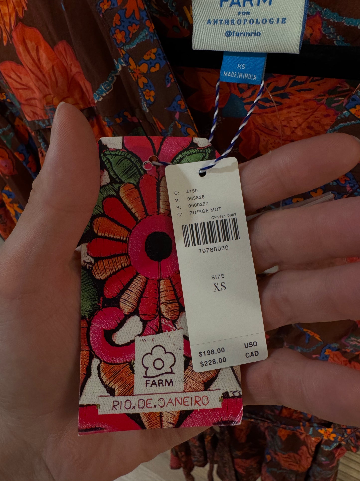 Farm Rio Button-Front Orange Floral Dress size XS