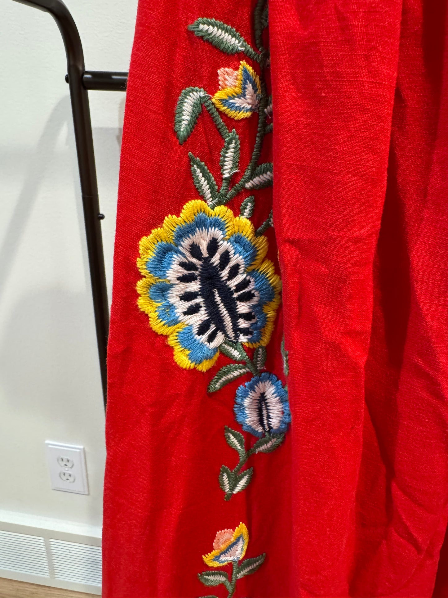 Farm Rio Embroidered Square-Neck Red Dress size XS