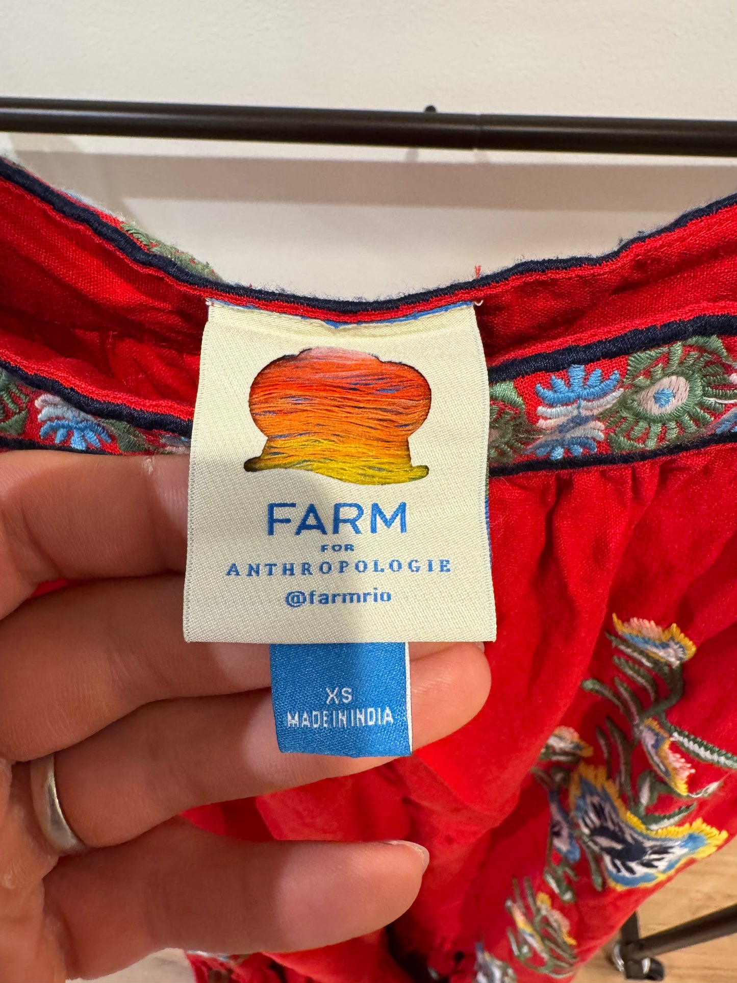 Farm Rio Embroidered Square-Neck Red Dress size XS