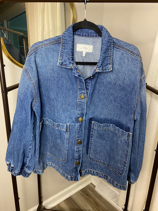 The Great The Blouson Sleeve Chore Denim Jean Jacket size L