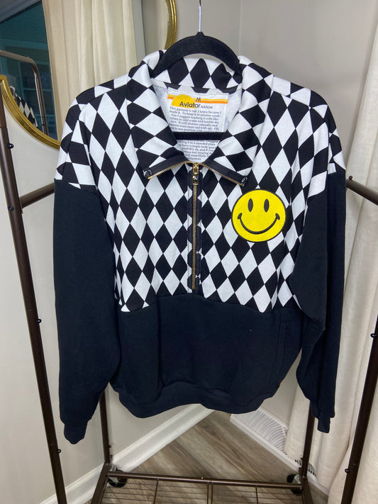 Aviator Nation Diamond Smiley Half Zip Sweatshirt size M