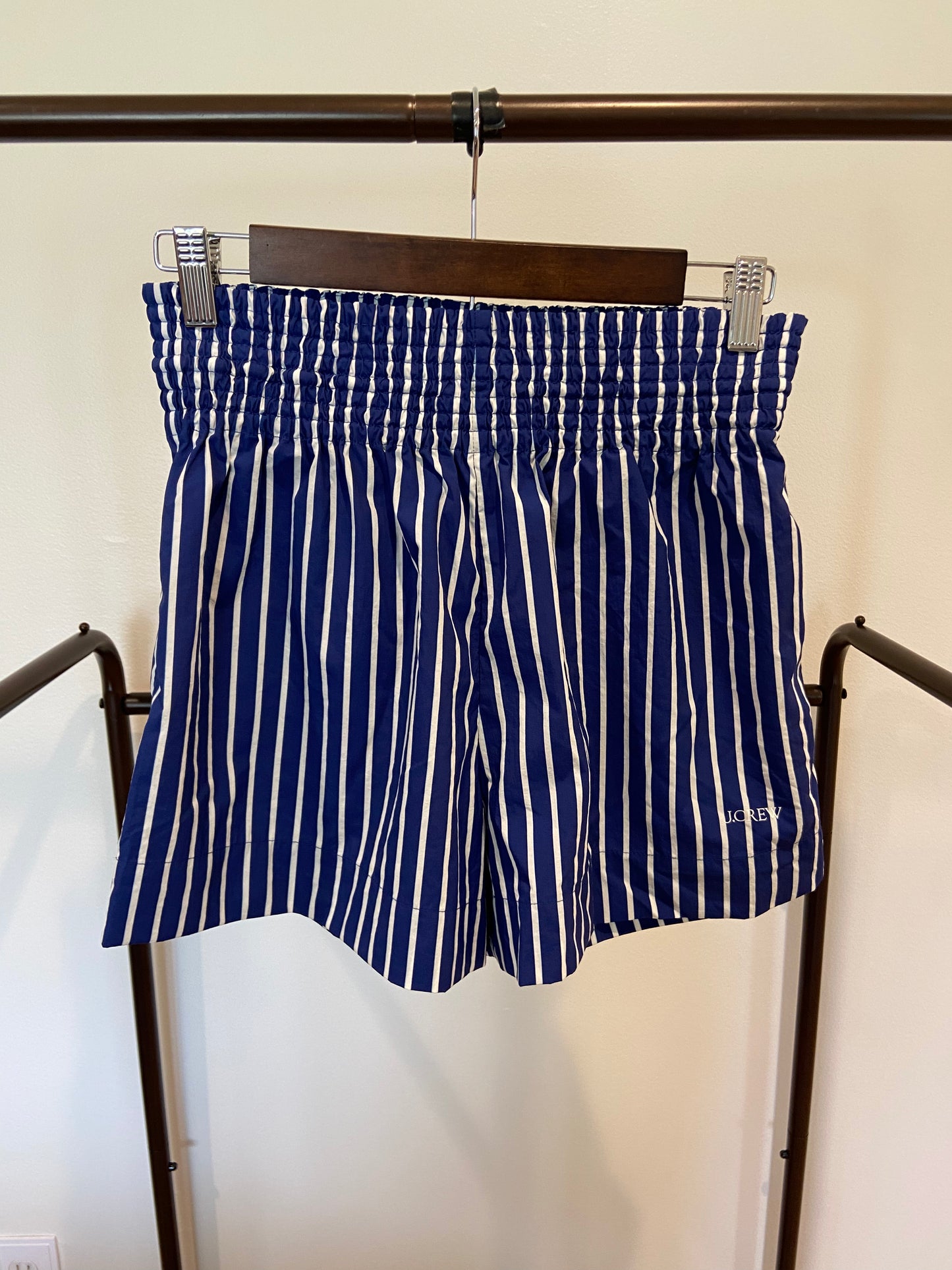 J. Crew Smocked Waist Short in Blue Stripe size S