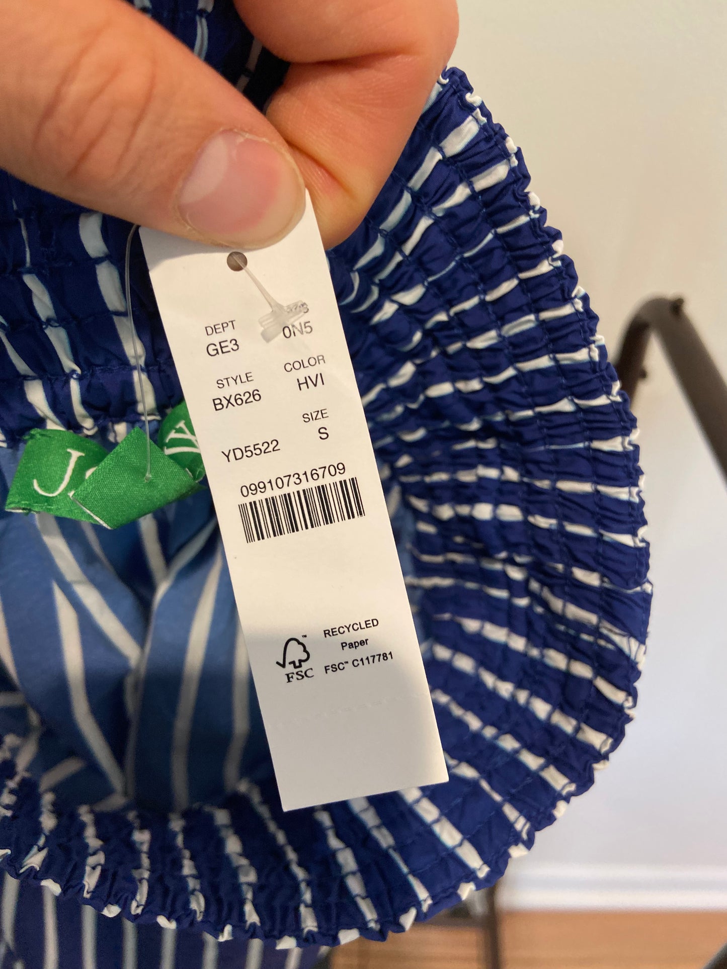 J. Crew Smocked Waist Short in Blue Stripe size S