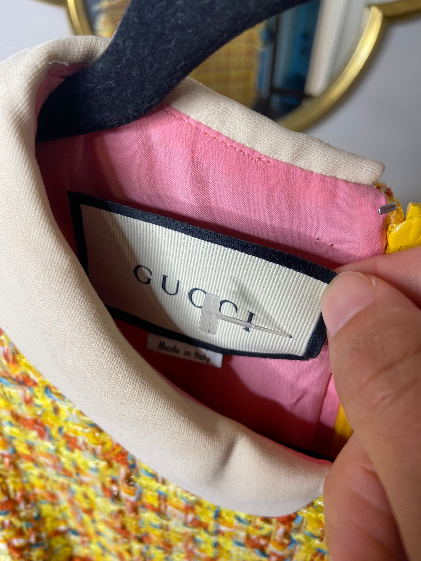 Gucci Yellow Tweed Embellished Mini Dress size XS