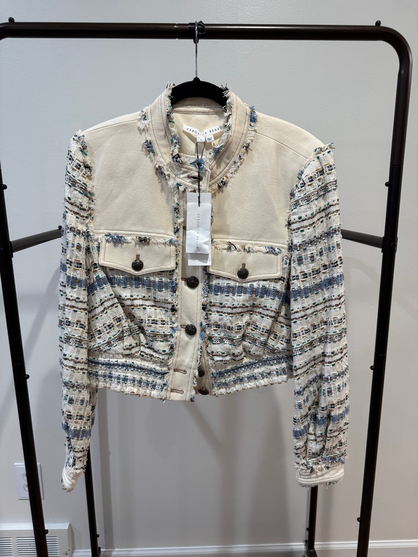 Veronica Beard Darren Jacket in Tweed Ecru Multi size 12
