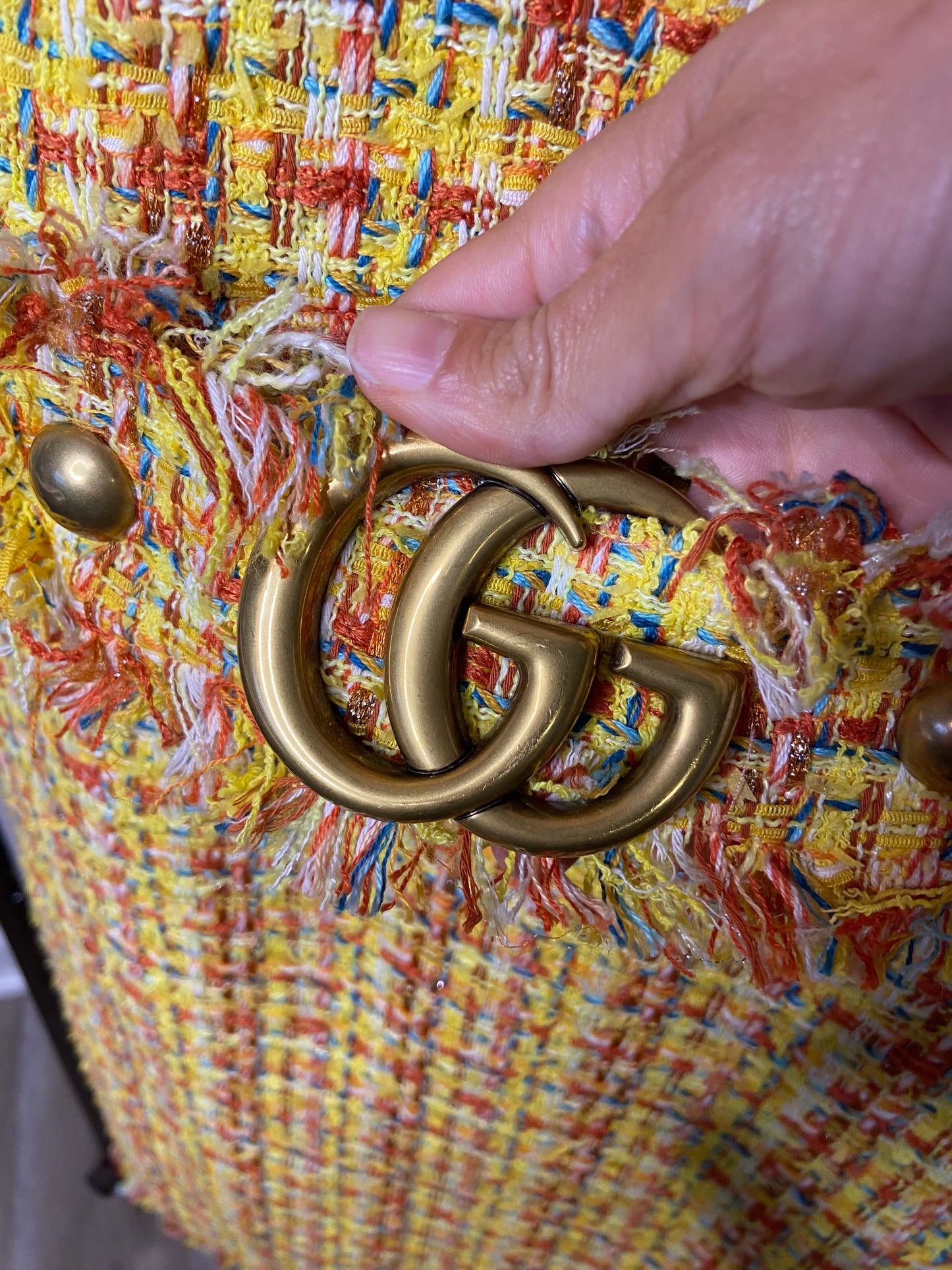 Gucci Yellow Tweed Embellished Mini Dress size XS