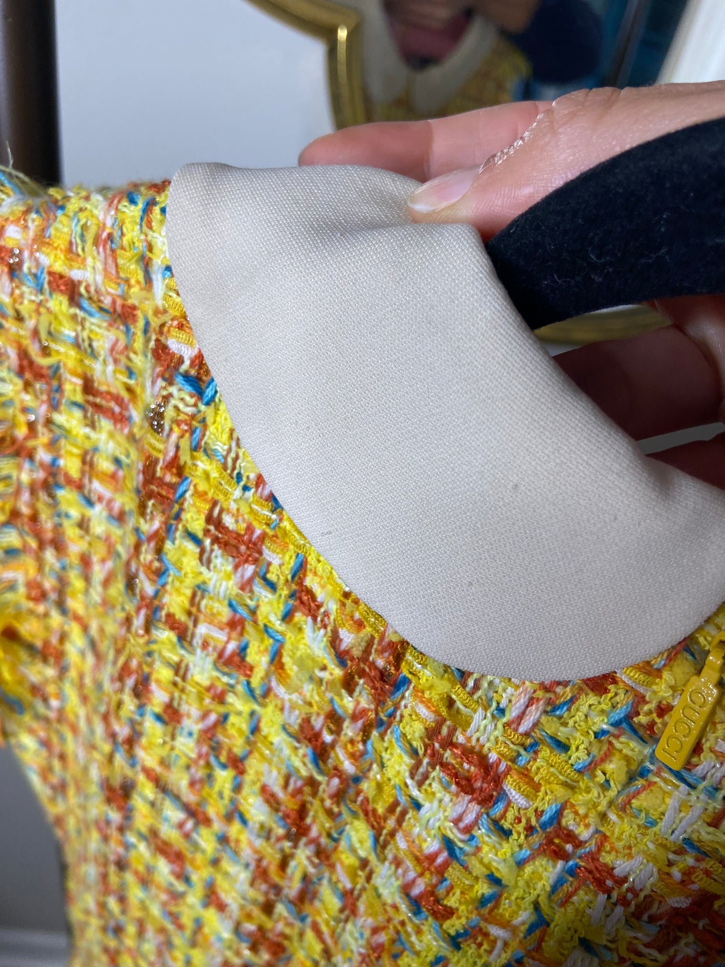 Gucci Yellow Tweed Embellished Mini Dress size XS