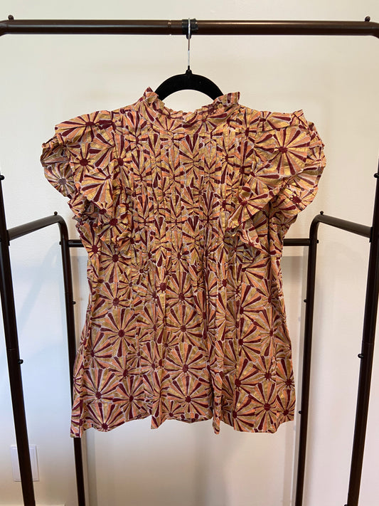 Oliphant Pintuck Ruffle Blouse Wine Roman size XXS
